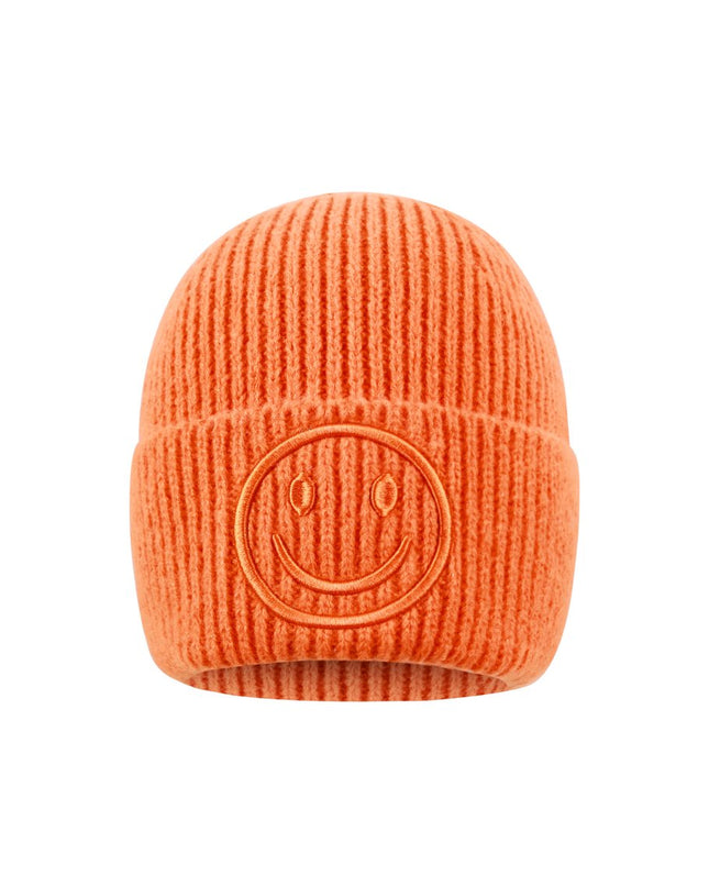 Beanie Mütze Smiley Beige Pink Orange Flieder Lila Kopfbedeckung Herbst Winter