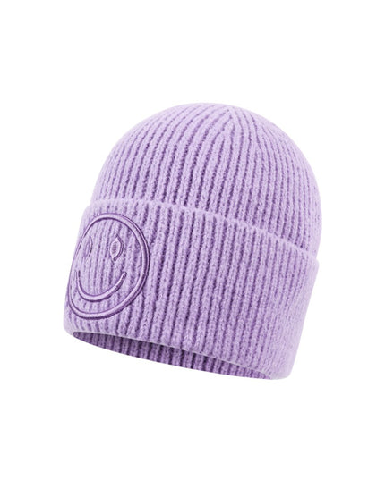 Beanie Mütze Smiley Beige Pink Orange Flieder Lila Kopfbedeckung Herbst Winter