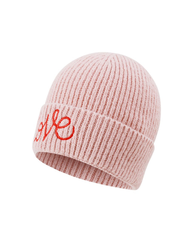 Beanie Mütze Love Liebe Beige Rosa Kopfbedeckung Herbst Winter