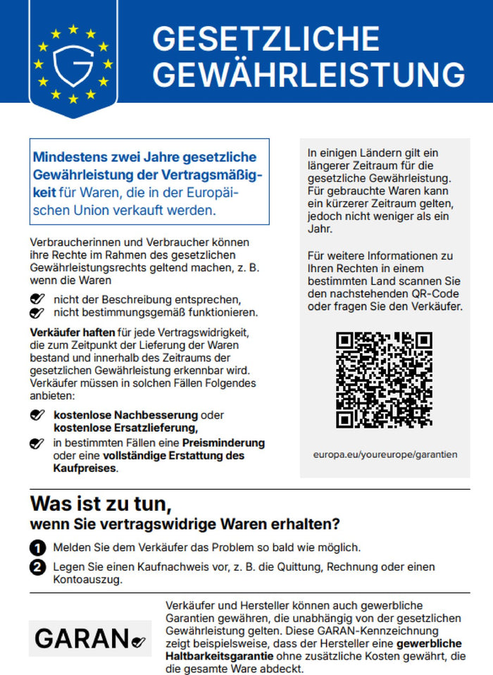 Gesetzliches Gewährleistungsrecht – EU-Gewährleistungslabel