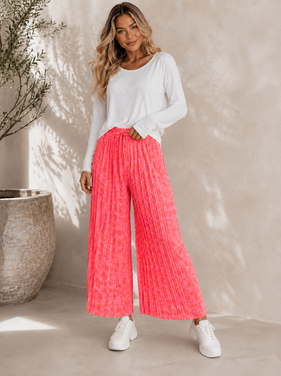 Lockere Plissee Hose Neon Leo Print
