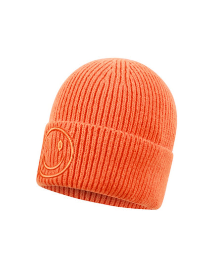 Beanie Mütze Smiley Beige Pink Orange Flieder Lila Kopfbedeckung Herbst Winter