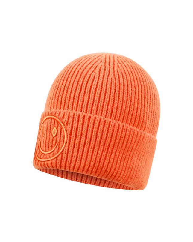 Beanie Mütze Smiley Beige Pink Orange Flieder Lila Kopfbedeckung Herbst Winter