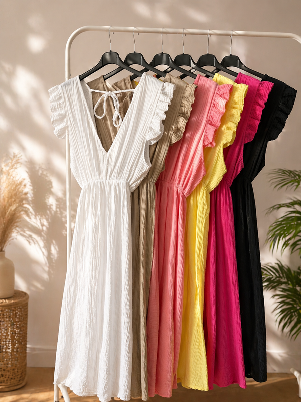 Langes Musselin Kleid Fiona verschiedene Farben