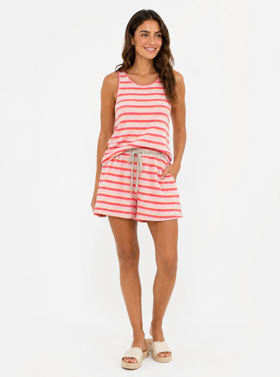 Zweiteiler mit Top Super leicht Pink Orange gestreift