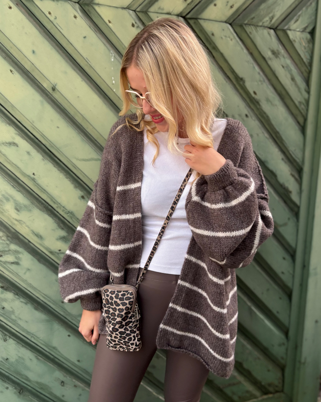 Oversize Cardigan Luisa Schokobraun gestreift lang