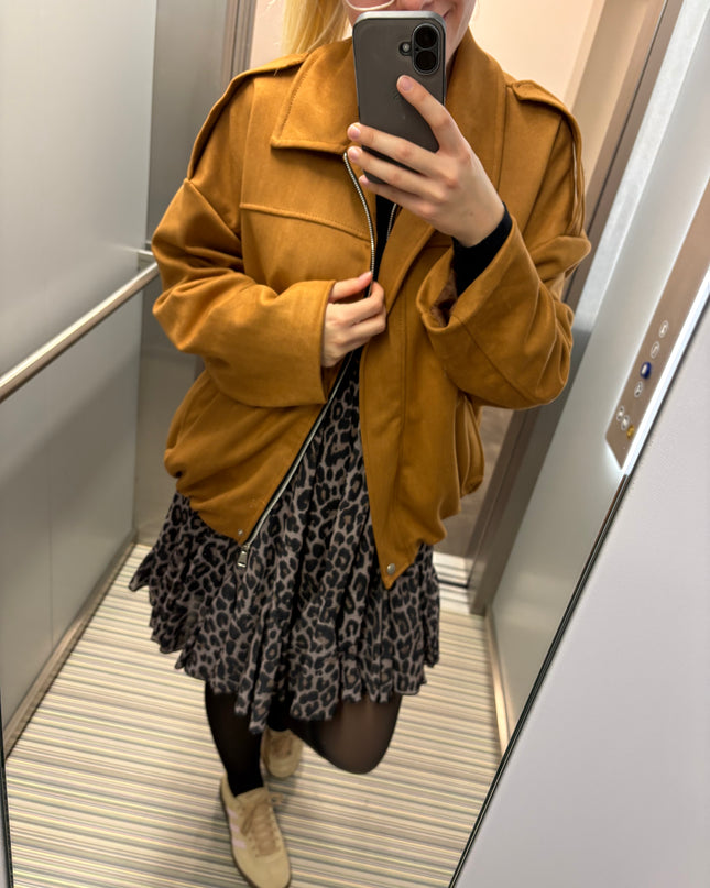 Bomberjacke "Sara" Wildlederimitat Kunstleder Camel