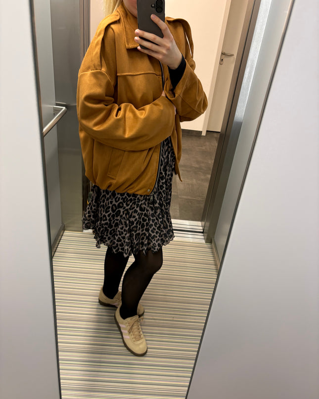 Bomberjacke "Sara" Wildlederimitat Kunstleder Camel