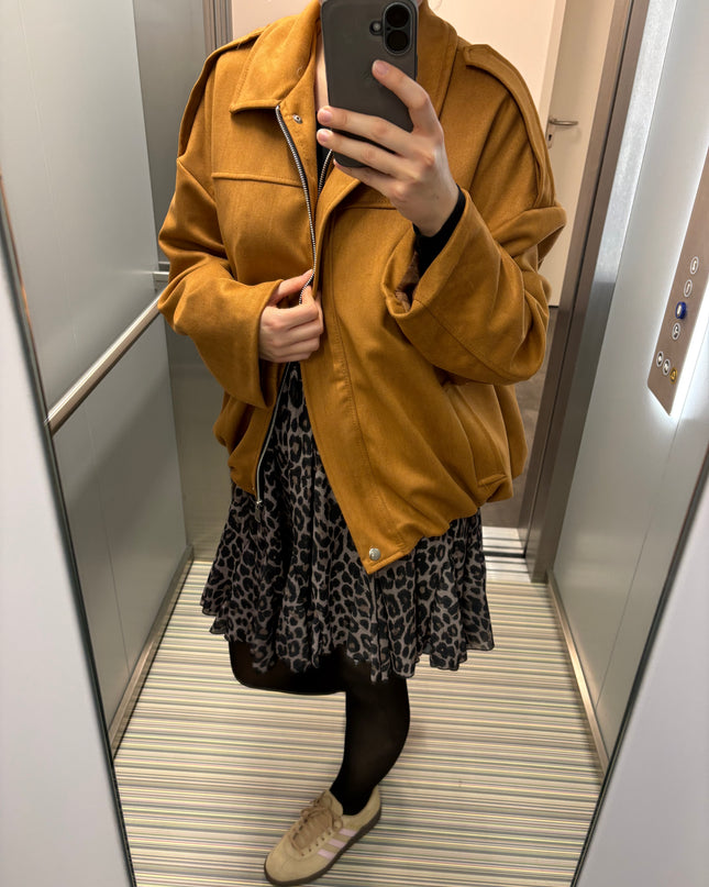 Bomberjacke "Sara" Wildlederimitat Kunstleder Camel