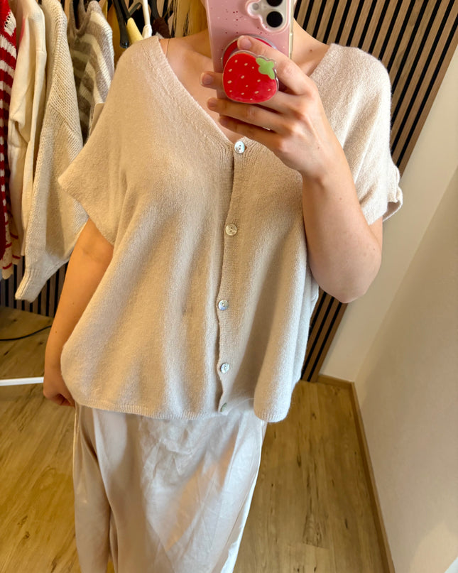 Strickweste Nona Beige Kurzarm Made in Italy