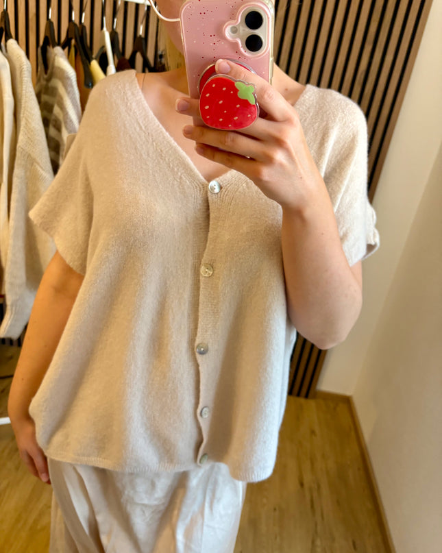 Strickweste Nona Beige Kurzarm Made in Italy