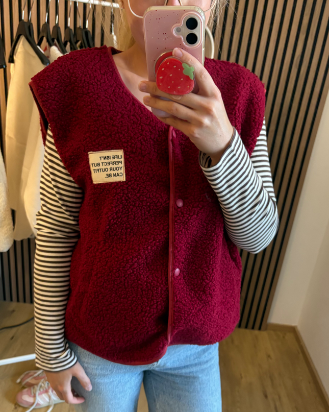 Teddy Weste Mila Bordeaux Ärmellos Teddystoff Made in Italy