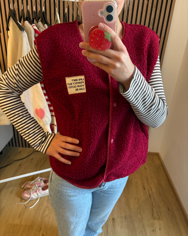 Teddy Weste Mila Bordeaux Ärmellos Teddystoff Made in Italy
