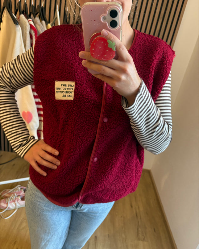Teddy Weste Mila Bordeaux Ärmellos Teddystoff Made in Italy