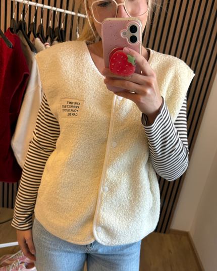 Teddy Weste Mila Creamy Ärmellos Beige Teddystoff Made in Italy