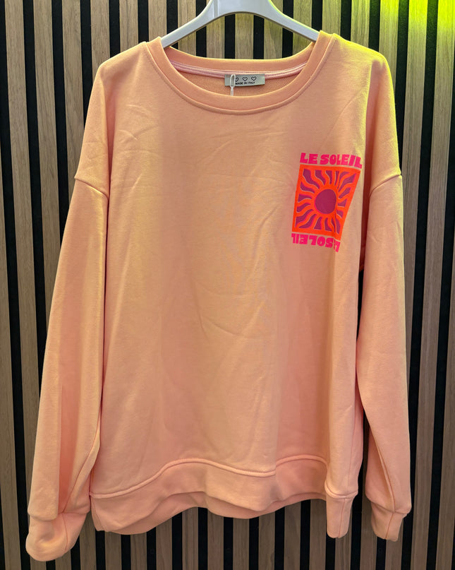 Le Soleil Oversize Sweatshirt Pullover – Peach mit knalligem Print