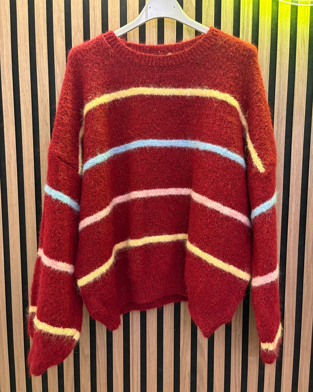 Kuscheliger Strickpullover Marie Bordeaux mit Streifen