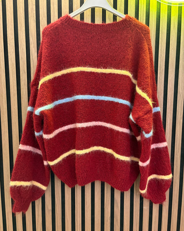 Kuscheliger Strickpullover Marie Bordeaux mit Streifen