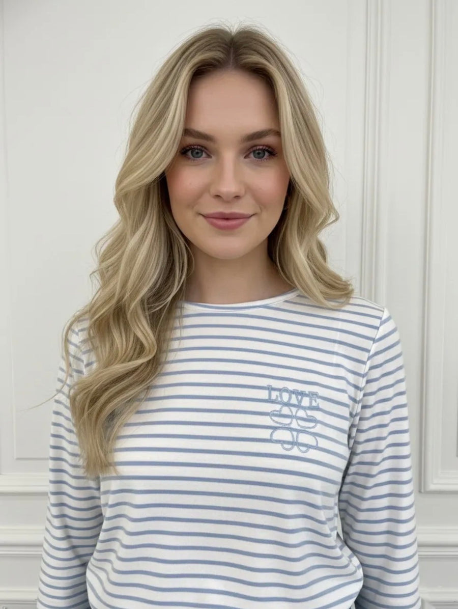 Longsleeve Langarmshirt Streifen Love Blau Rosa Schwarz Gelb