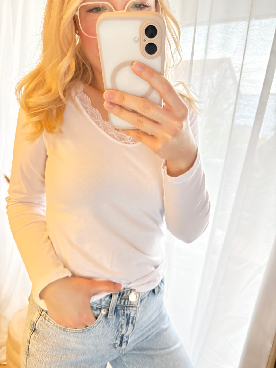 Longsleeve Langarmshirt mit Spitze Weiß
