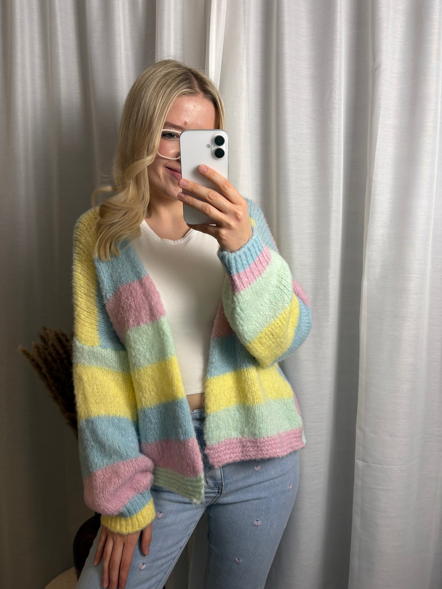 Pastell Cardigan Strick gestreift
