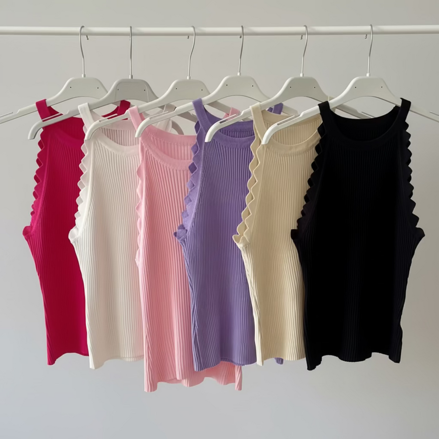 Basic Top mit Muschelsaum verschiedene Farben Rippstrick