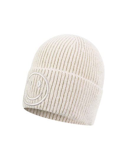 Beanie Mütze Smiley Beige Pink Orange Flieder Lila Kopfbedeckung Herbst Winter