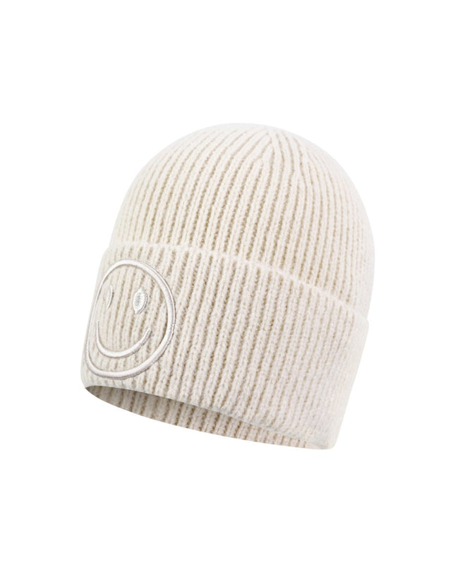 Beanie Mütze Smiley Beige Pink Orange Flieder Lila Kopfbedeckung Herbst Winter
