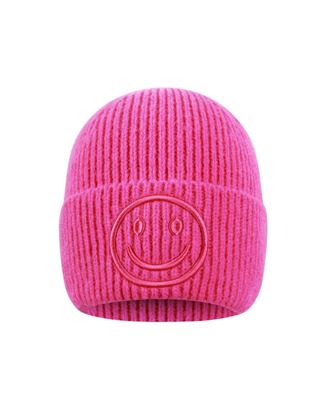 Beanie Mütze Smiley Beige Pink Orange Flieder Lila Kopfbedeckung Herbst Winter