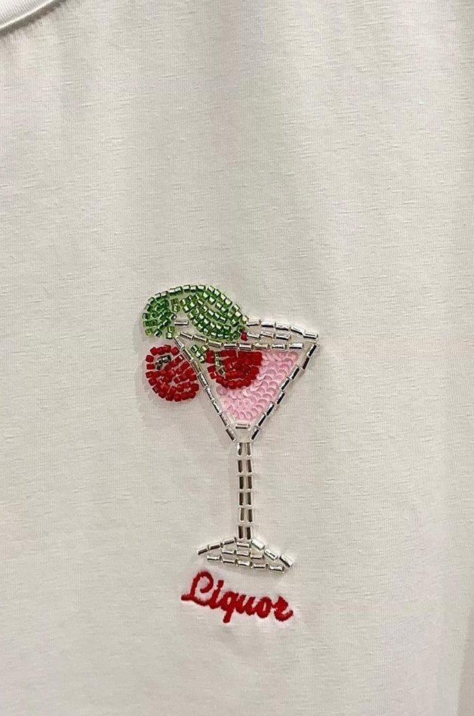 T-Shirt mit Perlen Cherry Liquor Weiß Auswahl
