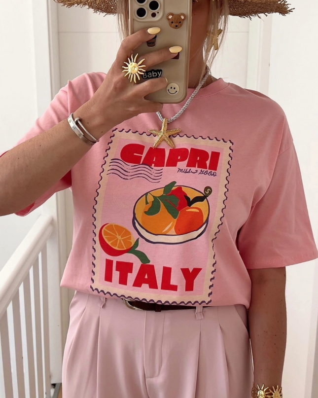 Oversized T-Shirt Capri Rosa Ibiza Statement Einheitsgröße Made in Italy