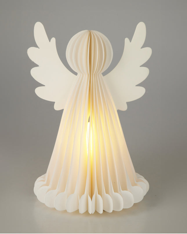 Papier Engel mit LED & Timer – 28 cm | Warmweiß leuchtende Weihnachtsdeko