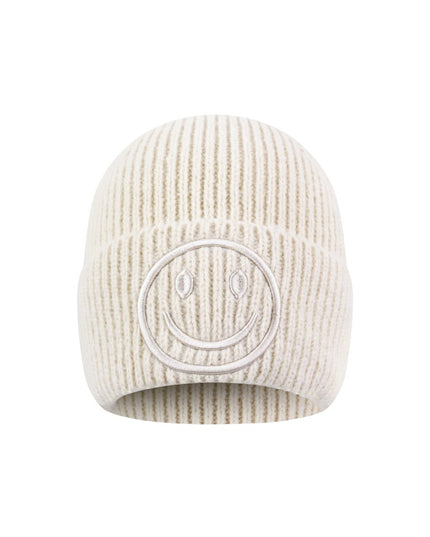 Beanie Mütze Smiley Beige Pink Orange Flieder Lila Kopfbedeckung Herbst Winter