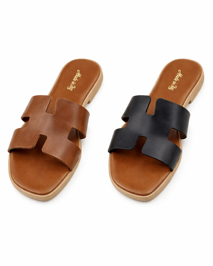 Echtleder Pantolette Sandale Schlappen Schwarz/braun