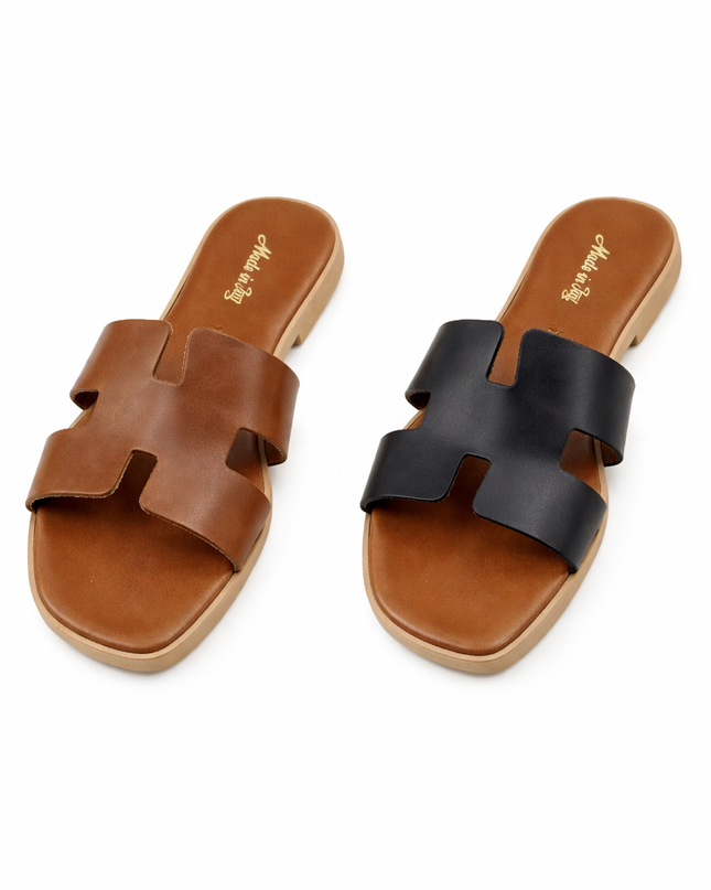 Echtleder Pantolette Sandale Schlappen Schwarz/braun