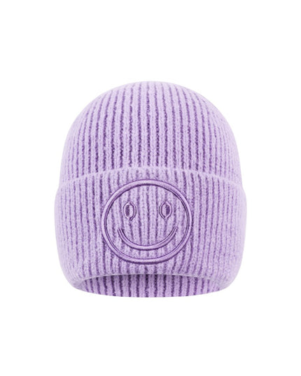 Beanie Mütze Smiley Beige Pink Orange Flieder Lila Kopfbedeckung Herbst Winter