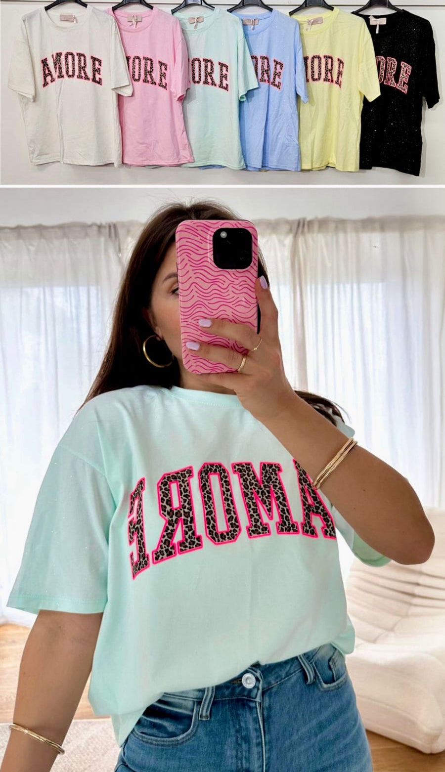 T-Shirt Amore Glitzer Shirt Glitzerstoff