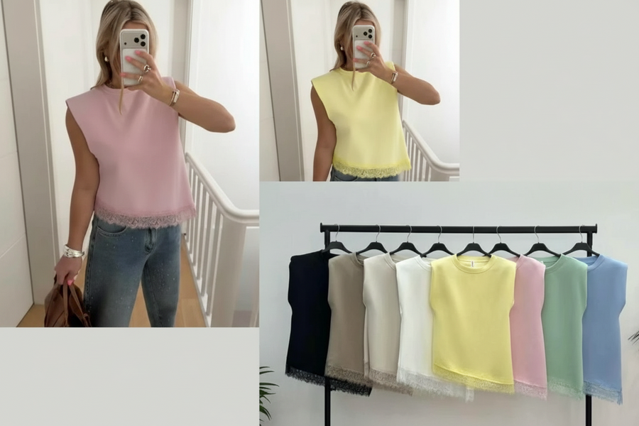 Shirt mit Schulterpolstern und Spitze
