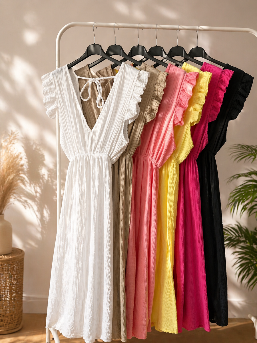 Langes Musselin Kleid Fiona verschiedene Farben