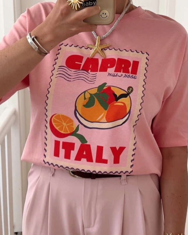 Oversized T-Shirt Capri Rosa Ibiza Statement Einheitsgröße Made in Italy