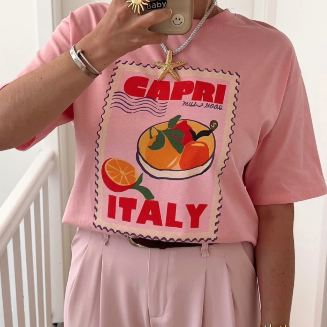 Oversized T-Shirt Capri Rosa Ibiza Statement Einheitsgröße Made in Italy
