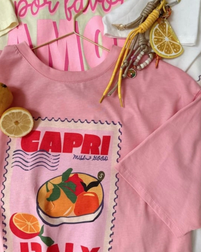 Oversized T-Shirt Capri Rosa Ibiza Statement Einheitsgröße Made in Italy