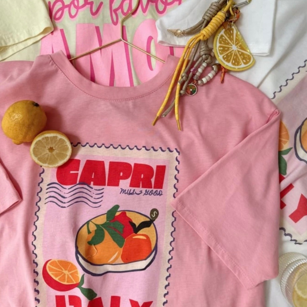 Oversized T-Shirt Capri Rosa Ibiza Statement Einheitsgröße Made in Italy