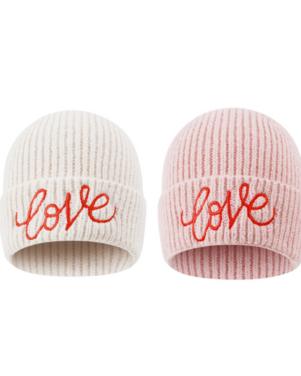 Beanie Mütze Love Liebe Beige Rosa Kopfbedeckung Herbst Winter