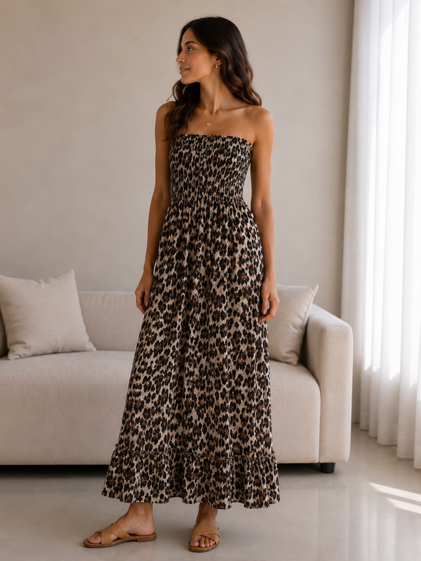 Langes Musselin Bandeaukleid Leo