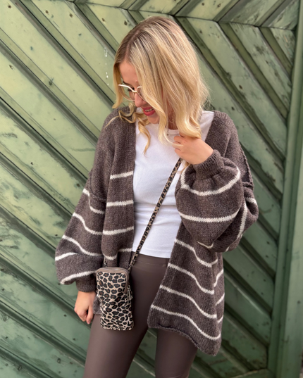 Oversize Cardigan Luisa Schokobraun gestreift lang