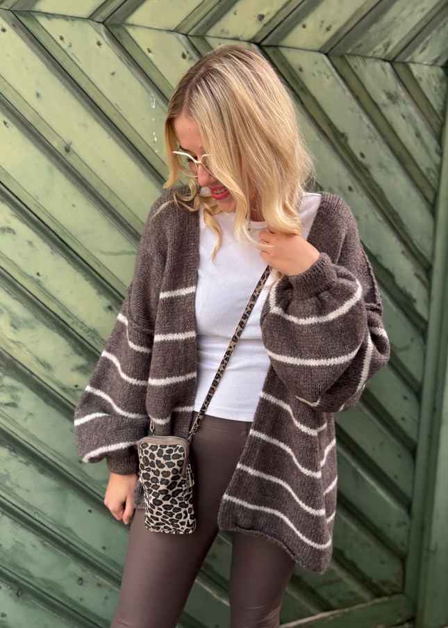 Oversize Cardigan Luisa Schokobraun gestreift lang