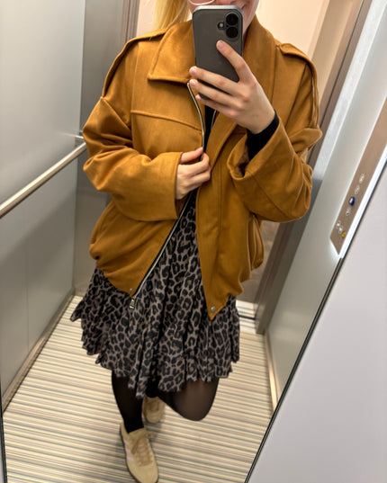 Bomberjacke "Sara" Wildlederimitat Kunstleder Camel