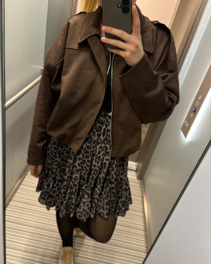 Bomberjacke "Sara" Wildlederimitat Kunstleder Chocolate