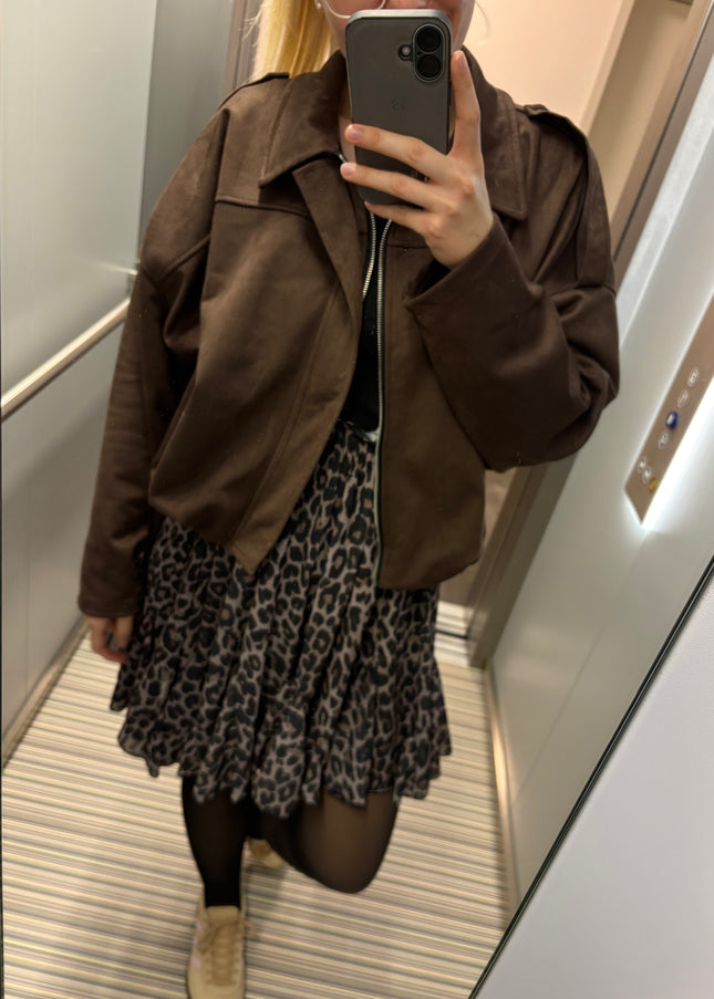 Bomberjacke "Sara" Wildlederimitat Kunstleder Chocolate
